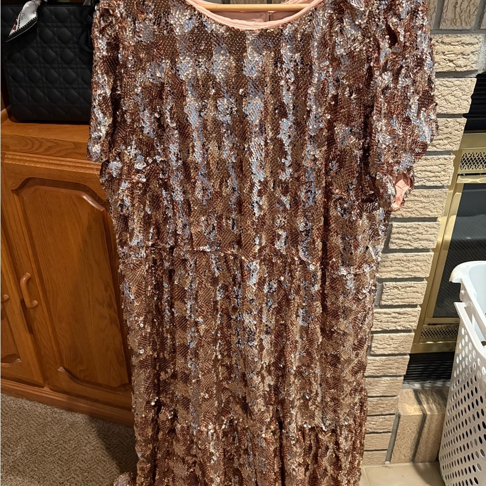 Maeve Sequin Maxi Dress in Bronze and Silver